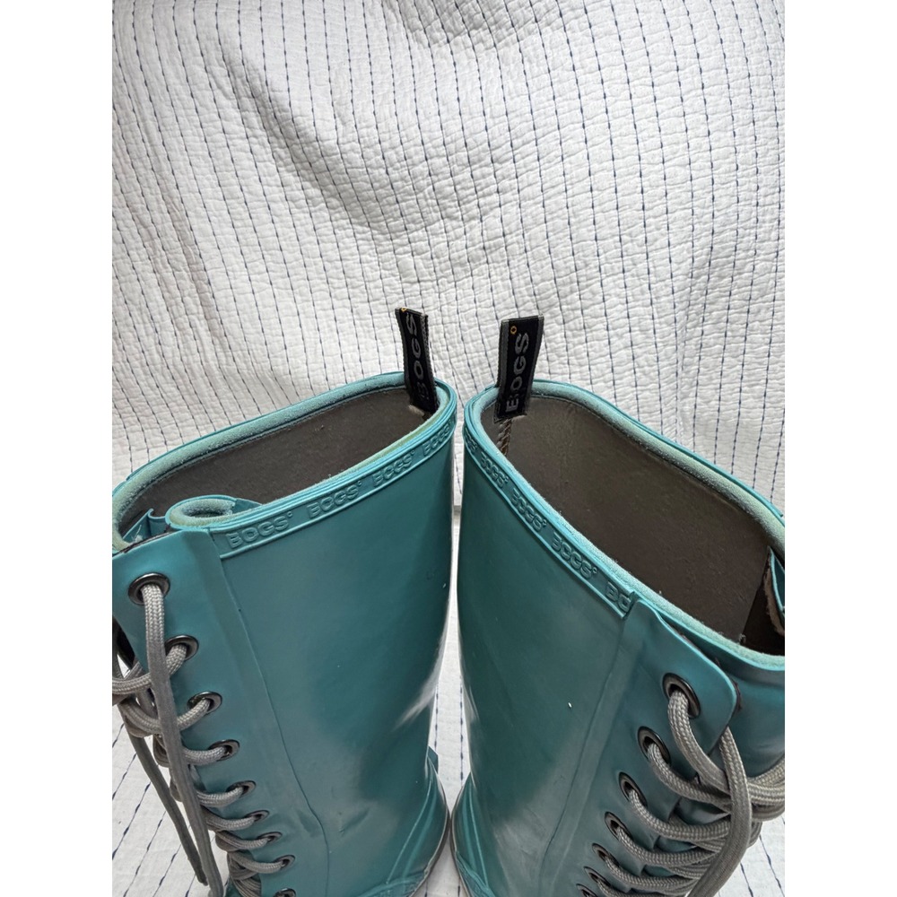 Bogs Womens Teal Blue Waterproof Lace Up Tall Rain Boots Rubber Outdoor Shoes - Picture 6 of 9